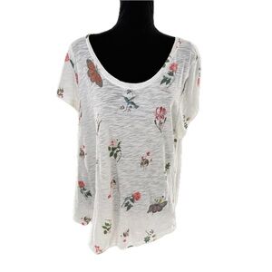 Lucky Brand Floral Botanical, Birds, & Butterflies Scoop Neck T-Shirt Size XL
